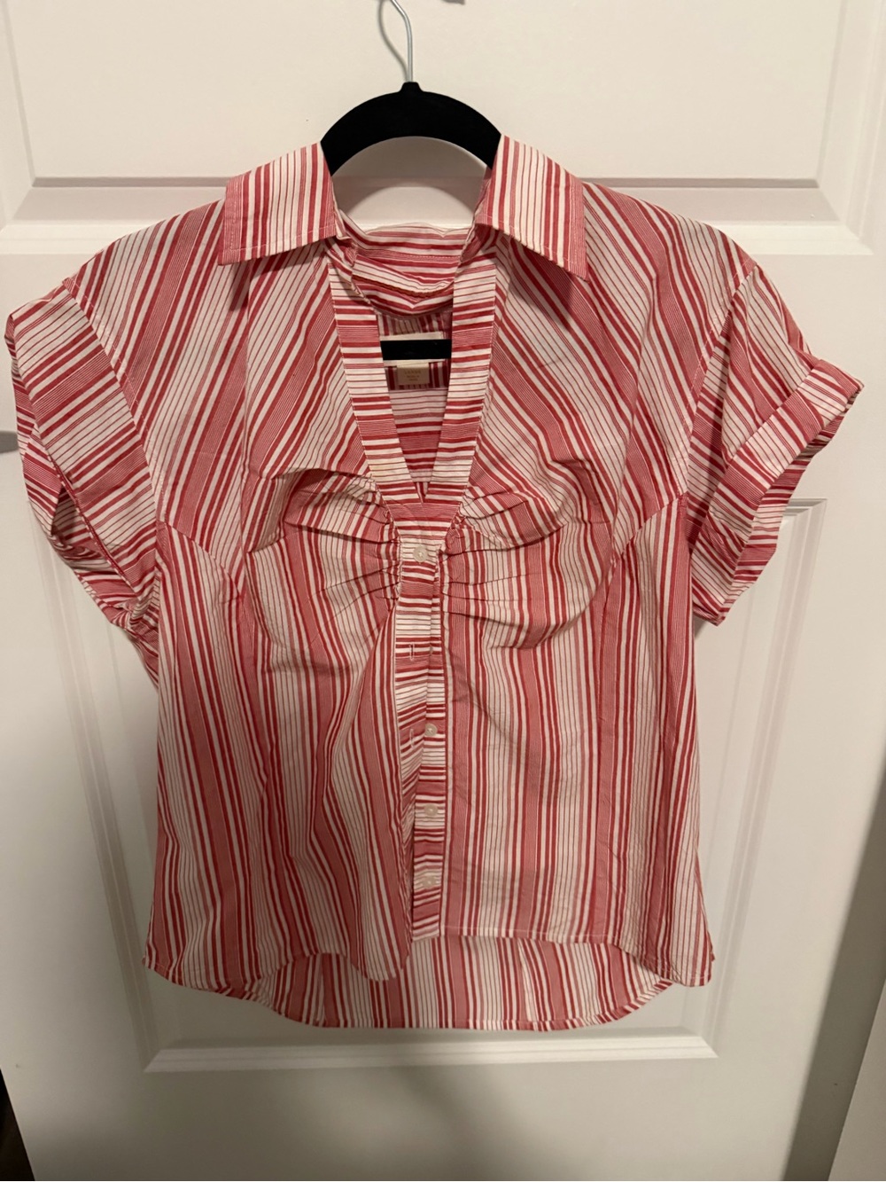 Mauve Pink & Cream Striped Short-Sleeve Button-Front Blouse